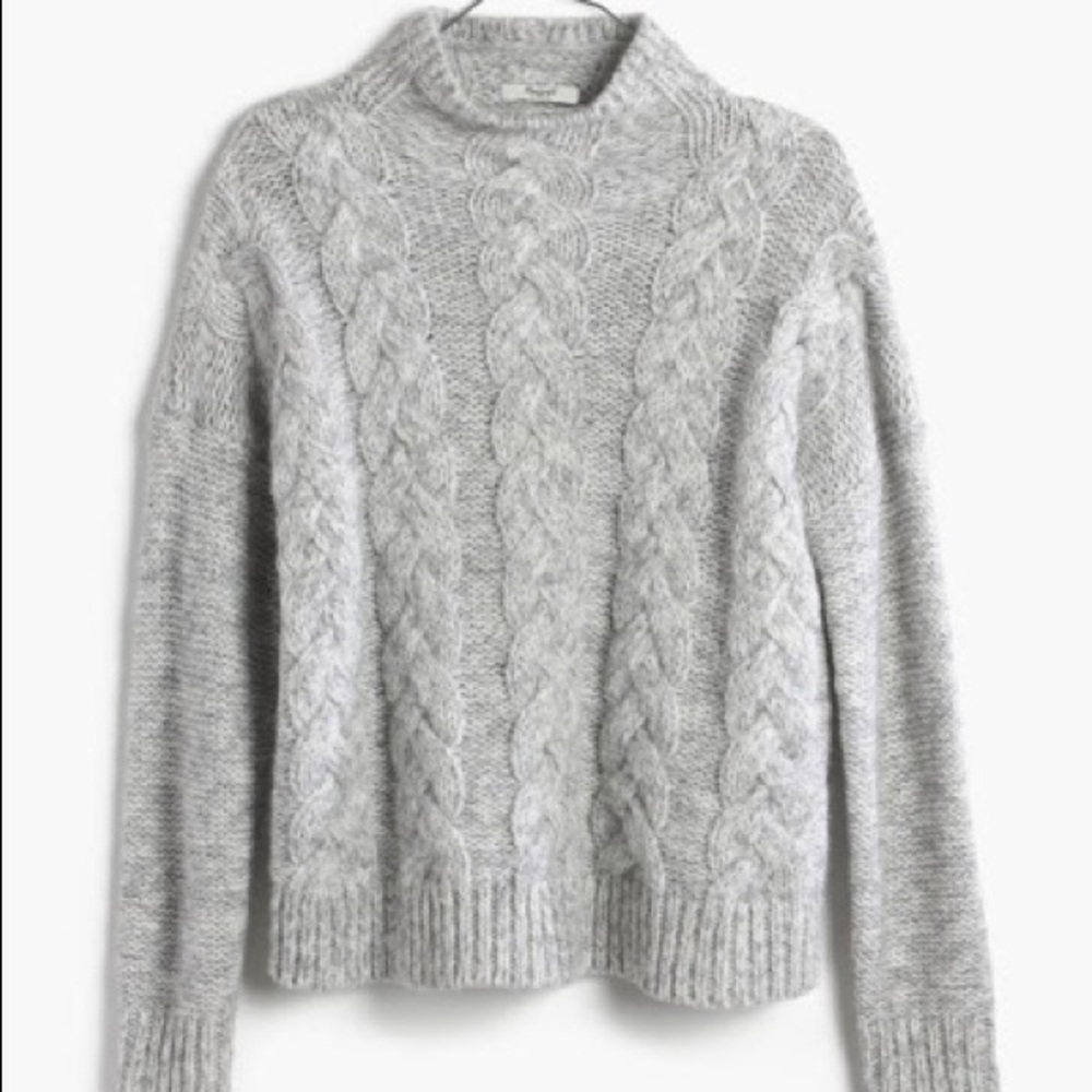 Mock neck grey cable knit sweater
